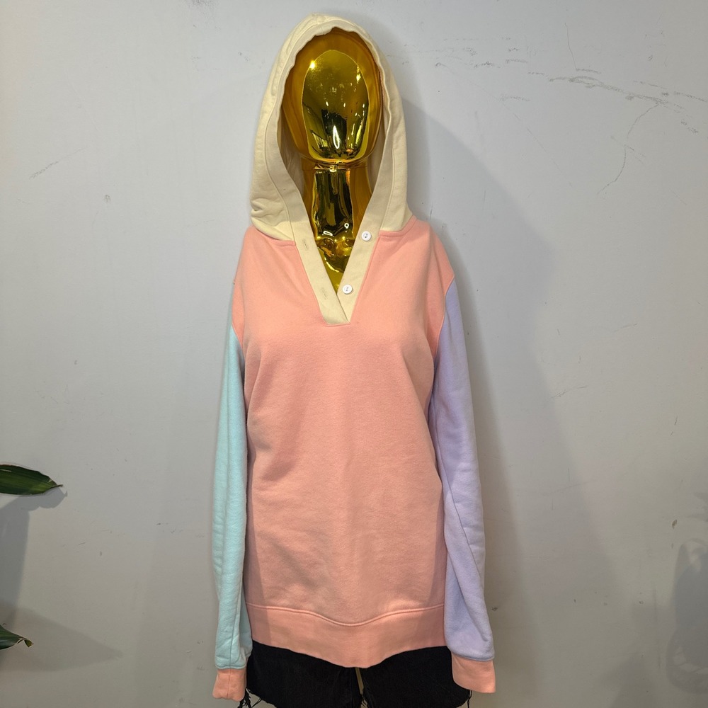 Indie Kidcore 2010s Pastel Colorblock Hoodie Sweatshirt Peach Blue Purple MEDIUM